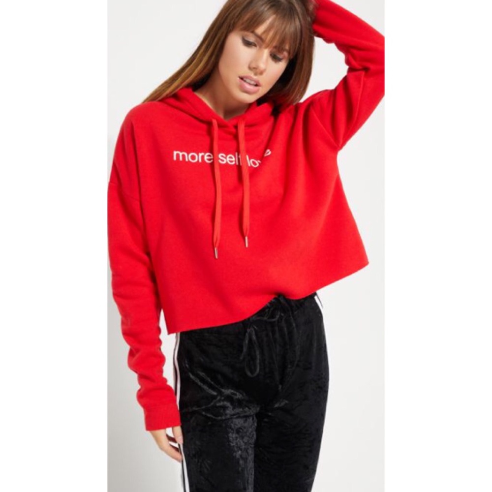 Red More Self Love Cropped Hoodie